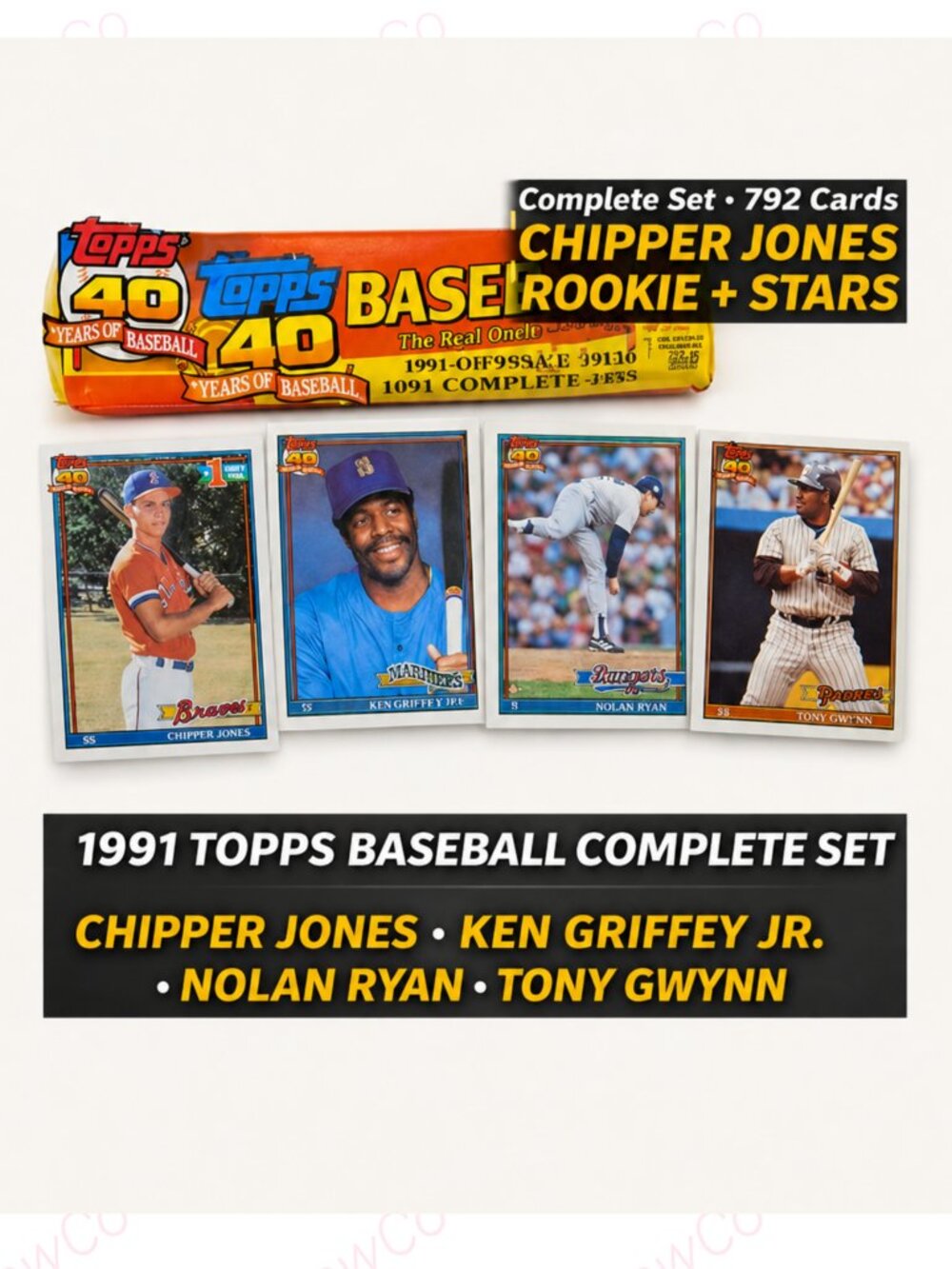 1991 Topps Baseball Complete Factory Set 792 Cards Chipper Jones Rookie